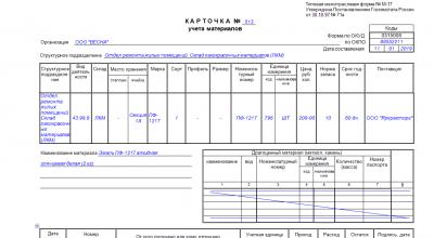 Isang sample ng pagpuno sa isang warehouse accounting card Pagpuno sa form m 17
